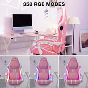 Ergonomic Gaming Chair Bluetooth Speaker LED Lights Massage Adjustable Armrests Height Adjustable