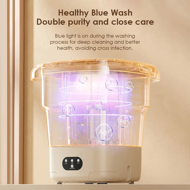 11L Folding Portable Washing Machine Big Capacity with Clothes Spin Dryer Bucket Travel Socks Underwear Panties Washing Machine