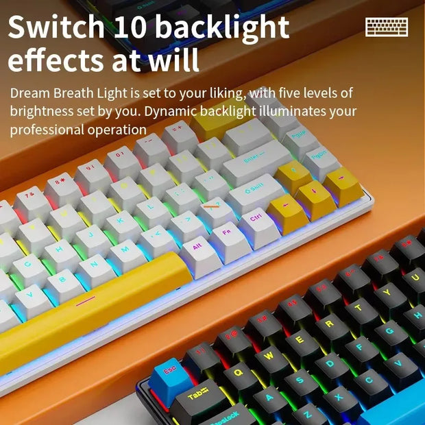 K68 Wired Mechanical Keyboard 10Kinds of Colorful Lighting Gaming and Office For Microsoft Windows and Apple IOS System