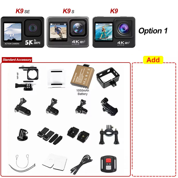 Action Camera 5K30FPS 4K60FPS 2.0 Touch LCD 48MP EIS DVR Webcam Dual Screen Wi-Fi 170D Waterproof 30M 5X Zoom Sports Camera