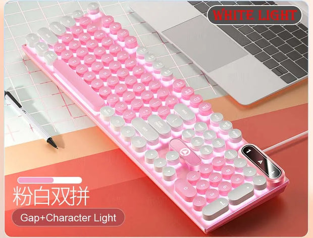 K500 Pink Keyboard Mixed Color White Pink Keycaps 104 Keys Wired Gaming Keyboard for Laptop PC