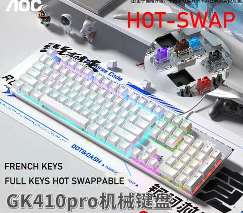 GK410 104 Full Keys Hot Swap Metal Panel Mechanical Keyboard RGB Light Green Black Tea Redaxis non-impact game computer keyboard