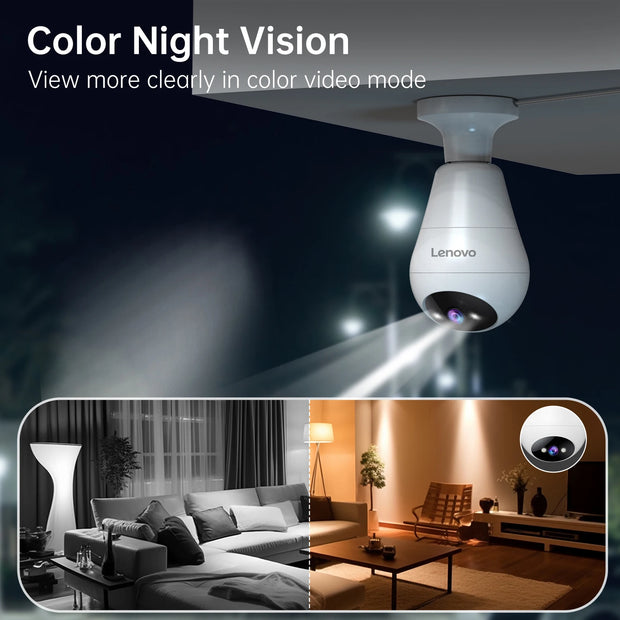 Lenovo 3MP E27 Bulb IP WiFi Camera Indoor Video Surveillance Camera Color Night AI Tracking Smart Home Baby Monitor CCTV Camera