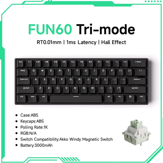 Akko MonsGeek FUN60 Mechanical Keyboard Magnetic Switch 60% Gaming Keyboards Rapid Trigger 0.01mm 8K ARGB HE/TMR Custom Keyboard