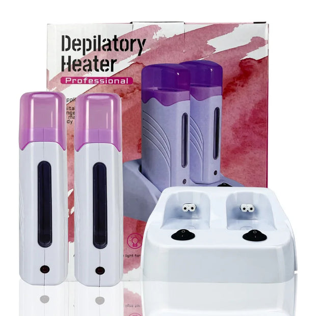 Portable Double Depilatory Roll on Wax Warmer with Heater Base for Women Men Hair leg Armpit Bikini Hair Removal