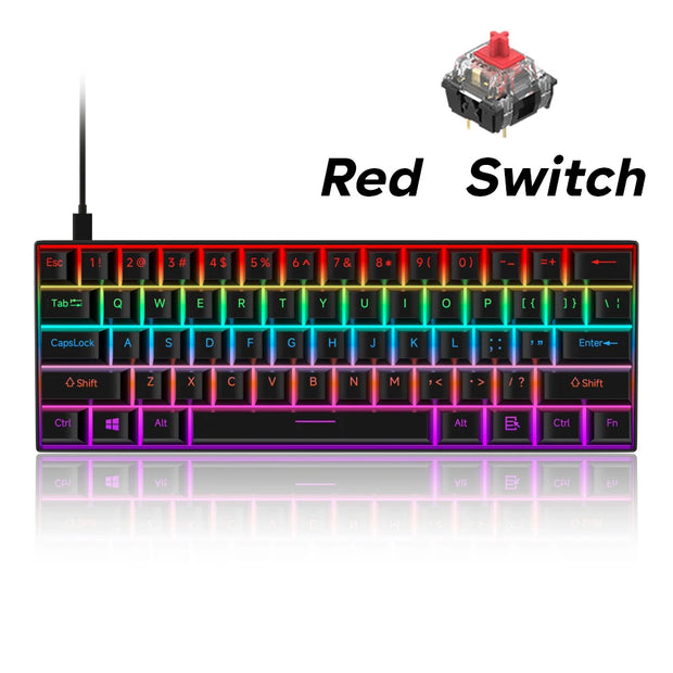 CASEPOKE Mechanical Keyboard 61 Keys Blue Switch Red Switch Brown Switch Hot Swap Keyboard Office Accessories Gaming Keyboard