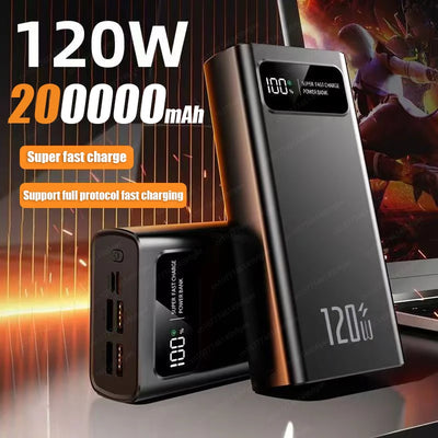 200000mAh Power Bank 120W Super Fast Charging Battery High Capacity Digital Display Power Bank For Iphone  Samsung Xiaomi Huawei