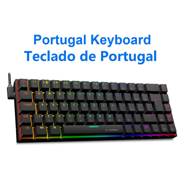 E-YOOSO Z686 RGB USB 60% Mini slim Mechanical Gaming Wired Keyboard Red Switch 68 Keys Russian Brazilian Portuguese for Compute