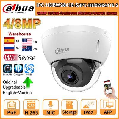 Dahua 8MP IR PoE Fixed Dome WizSense Network Camera 4K IPC-HDBW2841E-S 4MP IR IPC-HDBW2441E-S Built in MIC Video Surveillance