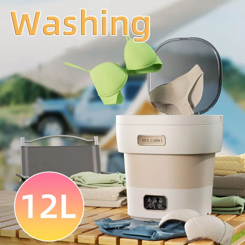 12L Mini Electric Folding Washing Machine,Portable Semi-Automatic Home Underwear Elution Washer,3 Speed Strong Power Cleaning