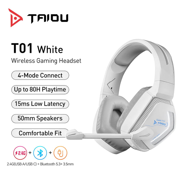 TAIDU T01 Gaming Headset High Quality Wireless Bluetooth Headphones 50mm Wired 4-mode Earphone Gamer's Choice for PC PS5 Xbox