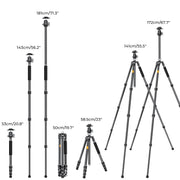 K&F Concept 68''/1.7m Carbon Fiber Tripod with 12KG/26.2lbs Ball Head For Nikon Canon Sony DSLR Camera Tripod Stand X254C4+BH-30