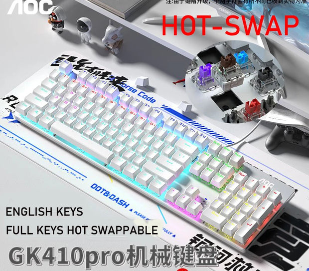 GK410 104 Full Keys Hot Swap Metal Panel Mechanical Keyboard RGB Light Green Black Tea Redaxis non-impact game computer keyboard