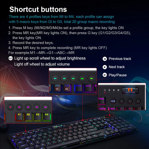 REDRAGON Horus K618 RGB support Bluetooth 5.0 wireless USB 2.4G 3 mode Mechanical Gaming Keyboard 104 Keys for Compute PC Laptop