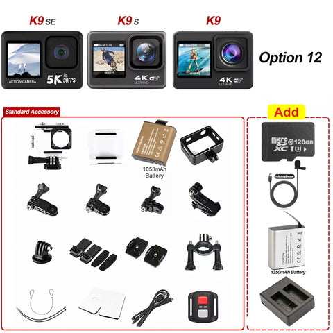 Action Camera 5K30FPS 4K60FPS 2.0 Touch LCD 48MP EIS DVR Webcam Dual Screen Wi-Fi 170D Waterproof 30M 5X Zoom Sports Camera