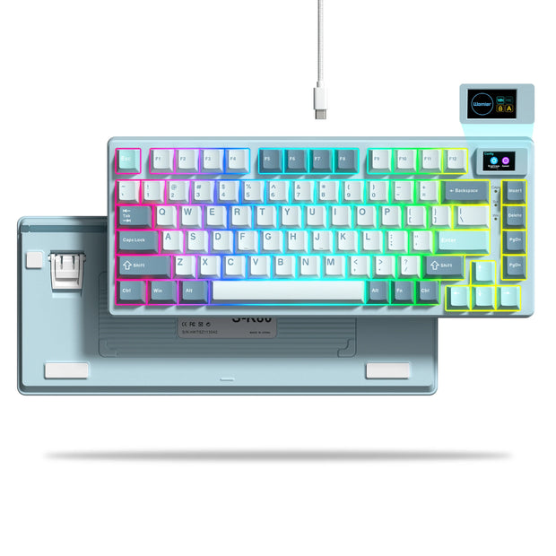 Wired Mechanical Gaming Keyboard with OLED Display Full Key Hot-Swappable Pudding RGB Backlit Keyboard for PC Computer Laptop