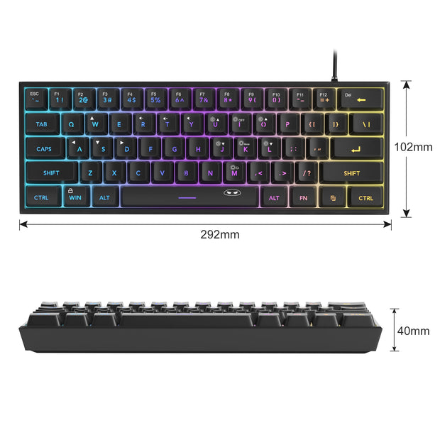 MageGee Mini 60% Gaming Keyboard, RGB Backlit 61 Key Ultra-Compact Keyboard, TS91 Ergonomic Waterproof Mechanical Feeling Office