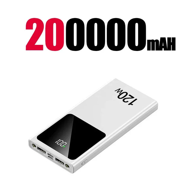 200000mAH 120W Power Bank Super Fast Charging Battery High Capacity Power Bank Digital Display For iphone 15 14 Samsung Xiaomi