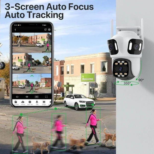 Three Lens Three Screen IP Camera WiFi External Dual Lens Auto Track 15MP Security PTZ Camera 4K HD iCsee Video Surveillance