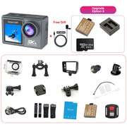 5K Action Camera 4K60FPS Dual IPS Touch LCD DVR EIS 170° 30M Waterproof 5X Zoom Sport Camera With Wireless Mic&Remote Control