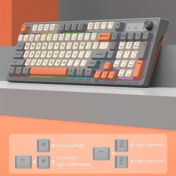 98-key Wireless Keyboard Rainbow Light, 2.4G Bluetooth Dual-mode Connection, Multi-function Suitable for Computer Laptop