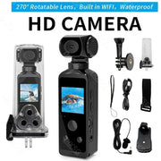 4K HD Pocket Action Camera 270° Rotatable Wifi Mini Sports Camera with Waterproof Case for Helmet Travel Bicycle Driver Recorder