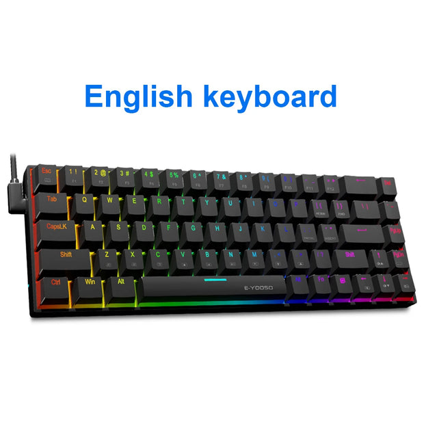 E-YOOSO Z686 RGB USB 60% Mini slim Mechanical Gaming Wired Keyboard Red Switch 68 Keys Russian Brazilian Portuguese for Compute