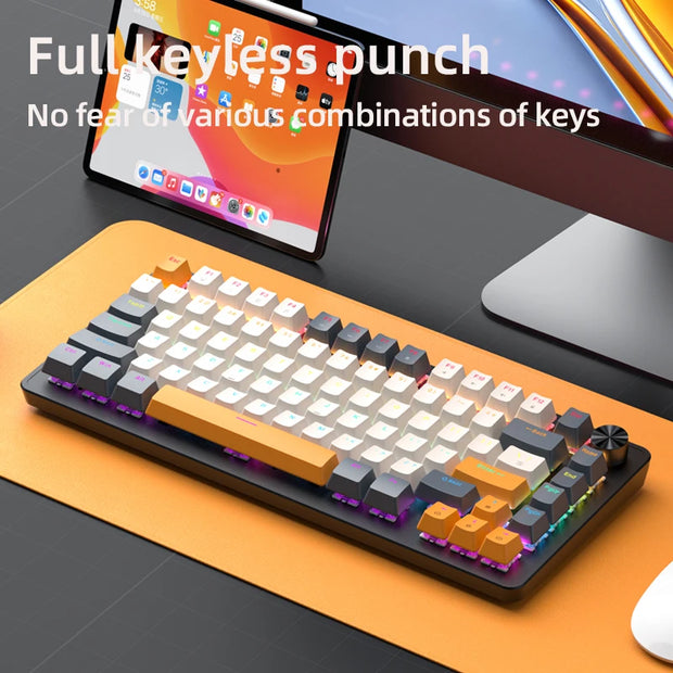 75% Mechanical Keyboard Wired with Media Knob, APAYADO Black Gaming Keyboard,Hot-Swap,ABS Cap Transparent Character Backlighting