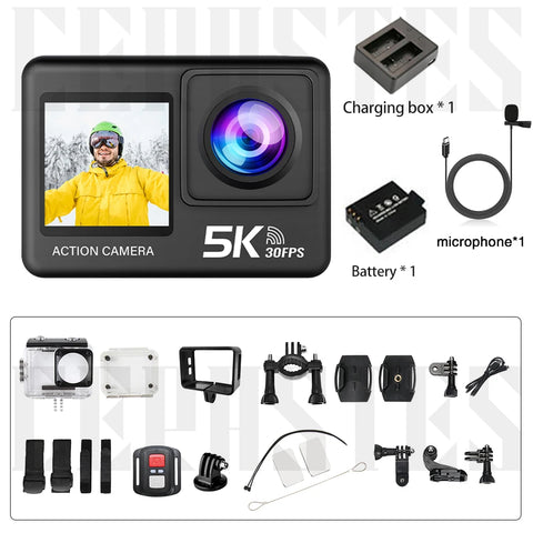 CERASTES Action Camera 5K 4K 60FPS WiFi Anti-shake Dual Screen 170° Wide Angle 30m Waterproof Sport Camera with Remote Control