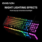 EWEADN GX330 Typewriter Gaming Keyboard, 104 Keys Wired Retro Punk Round Keycaps, with RGB Backlit, for Windows Laptop PC black