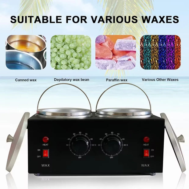 Black Double Pots Wax Warmer Professional Melted Wax Beads for Hair Removal,Fast Electric Wax Heater with Adjustable Temperature