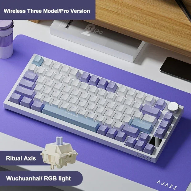 New AK820 AJAZZ Wired Mechanical Keyboard RGB Gaming 75% Gasket-mounted Type-C Wired TFT Screen Customized APEX KR ROK Keycap