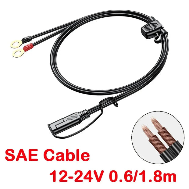 12-24V 18AWG SAE 2 Pin Quick Disconnect To O Ring Terminal Harness Connecter Cord Connector Cable for Battery Charger