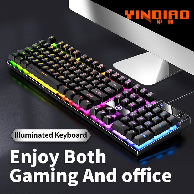 YINDIAO Keyboard Gaming Wired Laptop Desktops PC Computer Office Accessories Low Profile Gamer Keyboards With Numpad