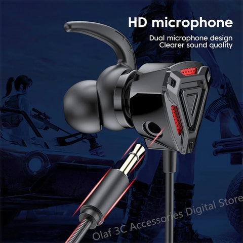 OLAF 3.5mm Wired Headphones Gaming Headset Bass Stereo Gamer Earphones Noise Cancelling Earbuds With Dual Mic In-ear Handfree