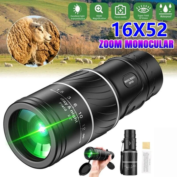 16x52 Powerful Monocular Telescope HD Zoom Binoculars Long Range Night Vision Spyglass For Outdoor Camping Bird Watching Tools