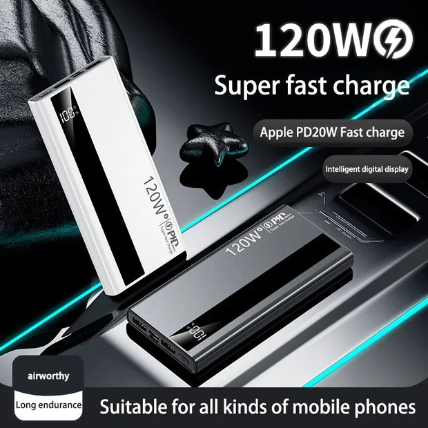 200000mAh 120W Power Bank Super Fast Charging Battery High Capacity Digital Display Power Bank For Xiaomi Iphone Samsung