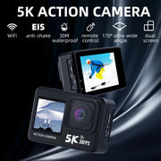 Action Camera 5K30FPS 4K60FPS 2.0 Touch LCD 48MP EIS DVR Webcam Dual Screen Wi-Fi 170D Waterproof 30M 5X Zoom Sports Camera