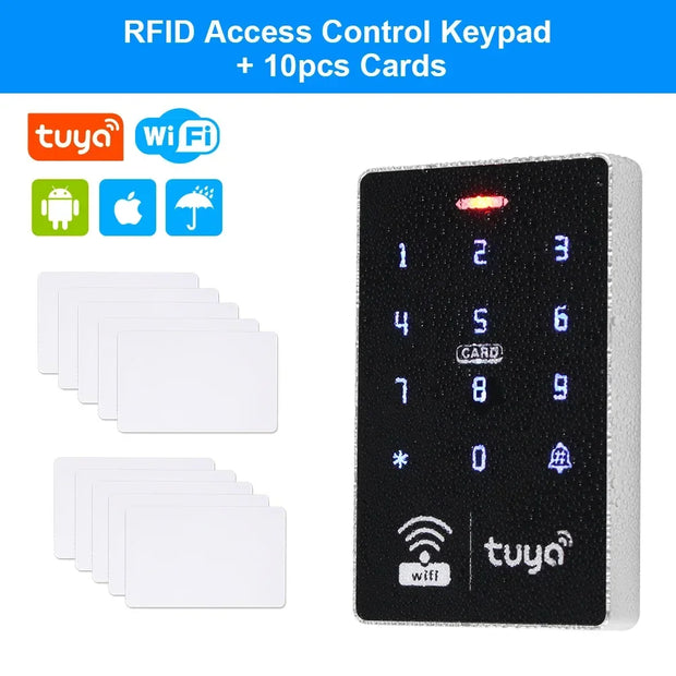 IP68 Waterproof WiFi Tuya Access Control System Keypad RFID Keyboard APP Remote Unlocking  Wiegand Output 125KHz and 13.56MHz