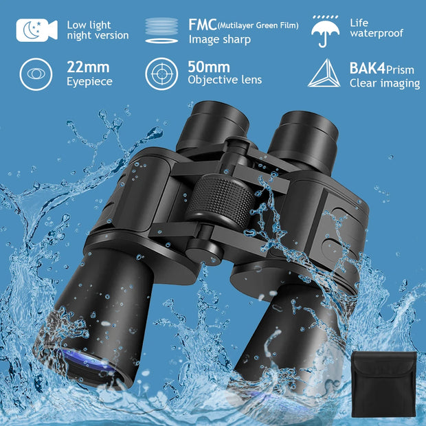 180x100 Zoom Binoculars Professional HD BAK4-Prism Powerful Binoculars Day Night Vision Long Range Outdoor Waterproof Telescope