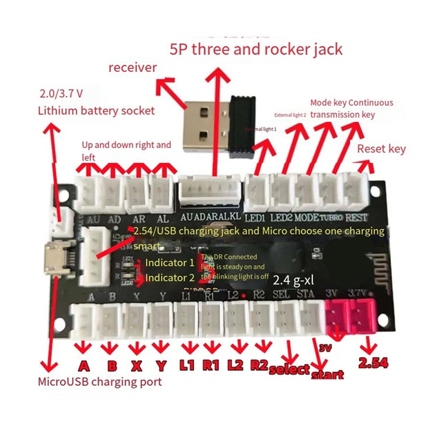 2.4G Wireless Zero Delay Joystick Encoder Arcade Game Controller Board Diy Kit Parts Support Wireless PC/PS3/Android