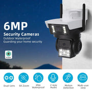 6MP 4K WiFi Camera Dual Lens Dual Screen Outdoor Waterproof Security Video Surveillance Camera Alarm Light IP Camera