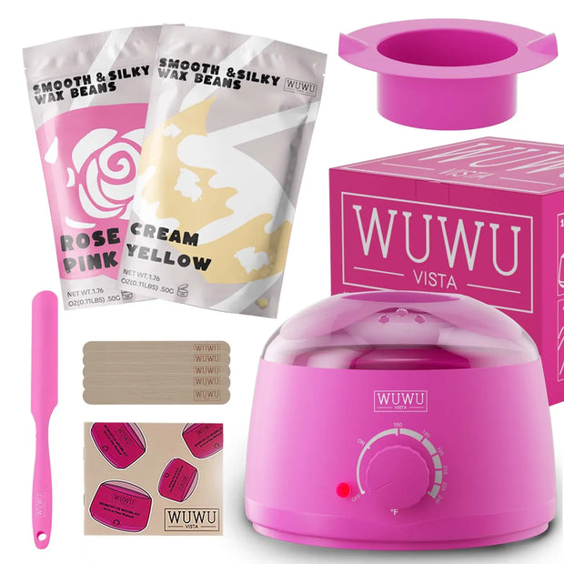 Waxing Kit UK Plug(11 items) WUWUVISTA Hair Removal Wax Kit Wax Melt Warmer Waxing Beads Face/Brazilian/Full Body/Bikini