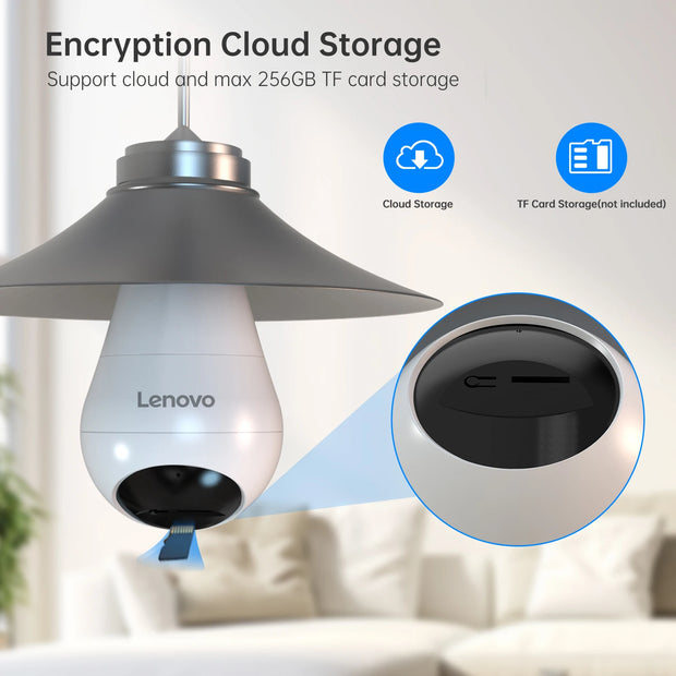 Lenovo 3MP E27 Bulb IP WiFi Camera Indoor Video Surveillance Camera Color Night AI Tracking Smart Home Baby Monitor CCTV Camera