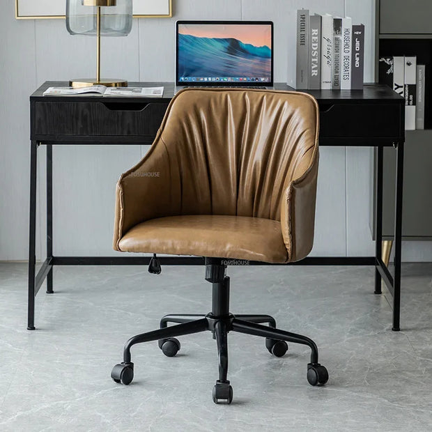 Nordic Leather Office Chairs For Office Luxury Gold Feet Computer Chair Sedentary Comfortable Backrest Swivel Desk Gaming Chair