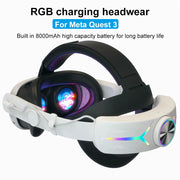 RGB Adjustable VR Head Band with 8000mAh Rechargeable Battery for Meta Quest 3 Lightweight Comfort Strap