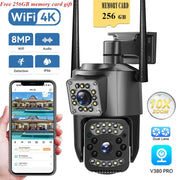 4K 8MP Dual Lens WiFi IP Camera Free 256GB memory card gift Night Vision Ai Human Detect PTZ Outdoor Video Security Protection