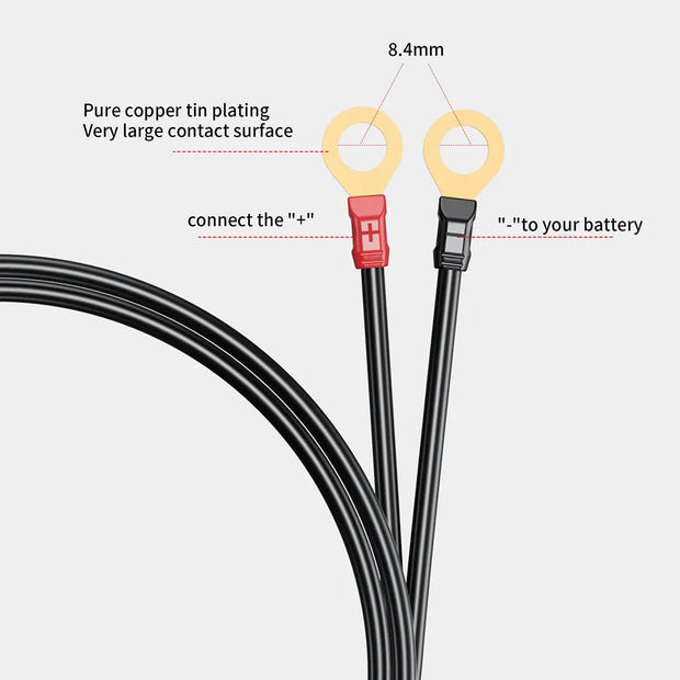 12-24V 18AWG SAE 2 Pin Quick Disconnect To O Ring Terminal Harness Connecter Cord Connector Cable for Battery Charger