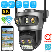 20MP 8K HD WiFi Camera Outdoor 10X Zoom Four Lens Three Screen Auto Tracking Security Protection 4K PTZ CCTV Video Surveillance