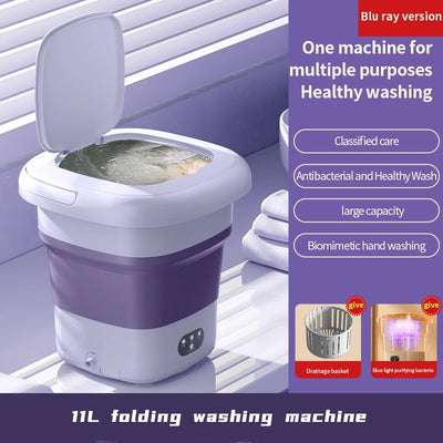 11L Folding Portable Washing Machine Big Capacity with Clothes Spin Dryer Bucket Travel Socks Underwear Panties Washing Machine